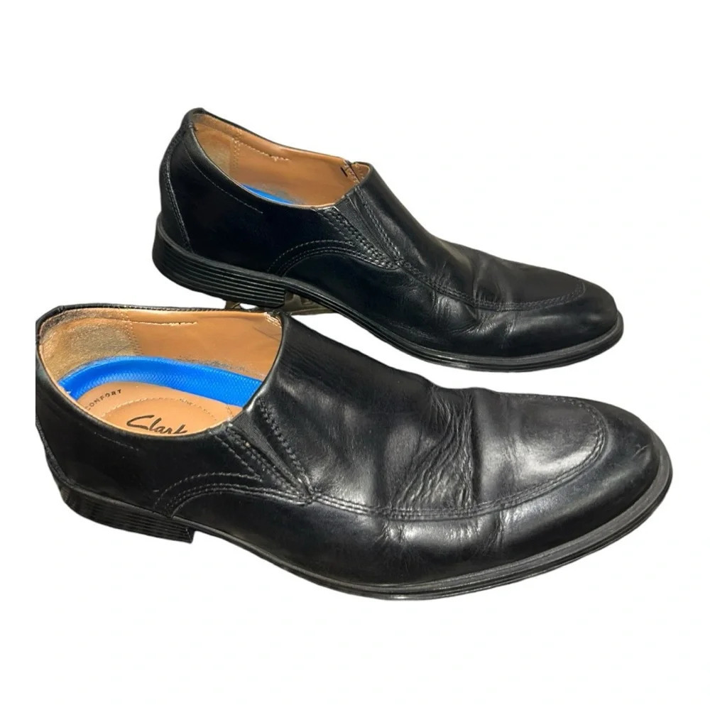 Clarks Collection Extreme Comfort Shoes Men Sz 10M Black Leather Slip On Loafers - Picture 3 of 8